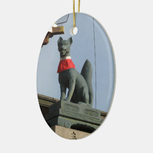 Kitsune キ ネ (Fox) mit Jewel in Mouth Keramik Ornament
