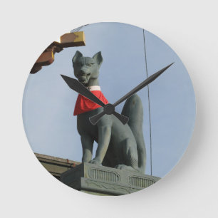 Kitsune キ ネ (Fox) mit Jewel in Mouth Runde Wanduhr