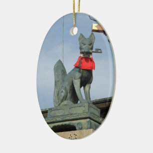 Kitsune キ ネ (Fox) mit Key in Mouth Keramik Ornament