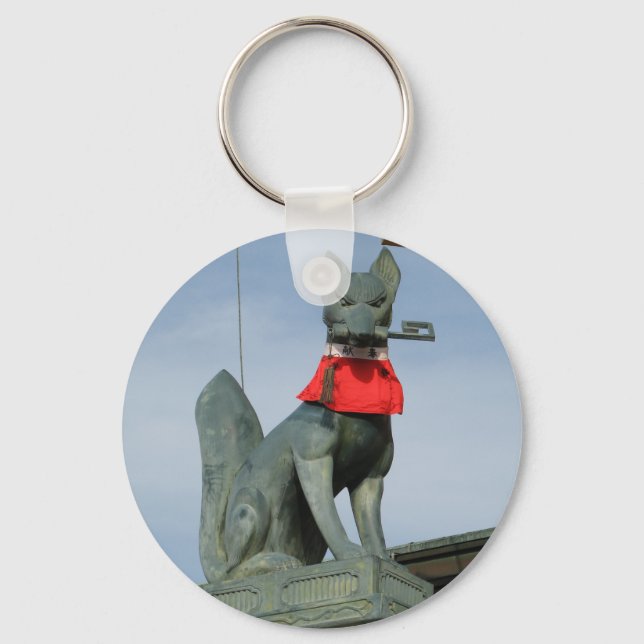 Kitsune キ ネ (Fox) mit Key in Mouth Schlüsselanhänger (Vorderseite)