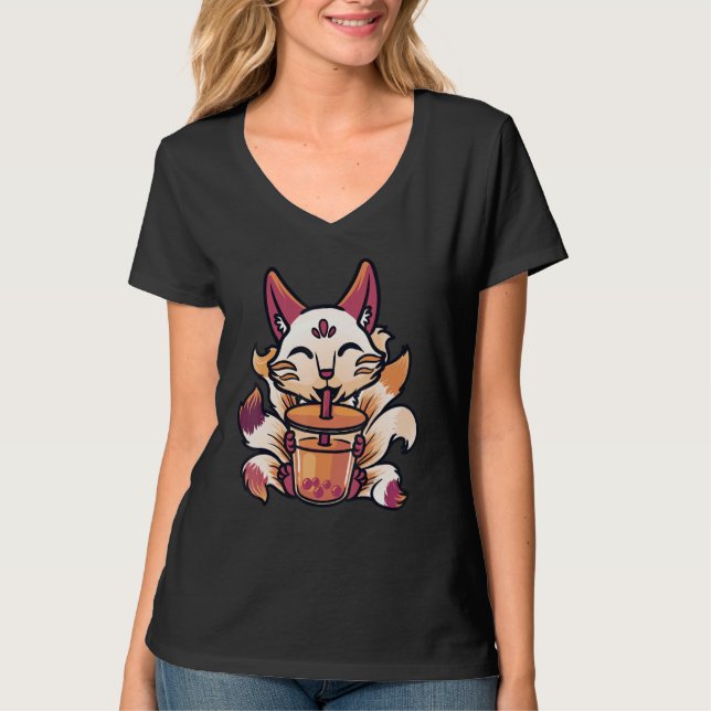 Kitsune Boba Japanischer Bubble Tee Niedlich Fox (Vorderseite)