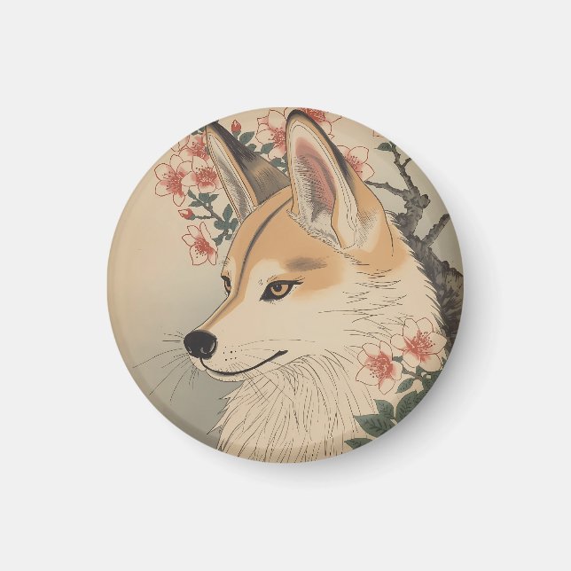 Kitsune & cherry blossom magnet (Vorne)