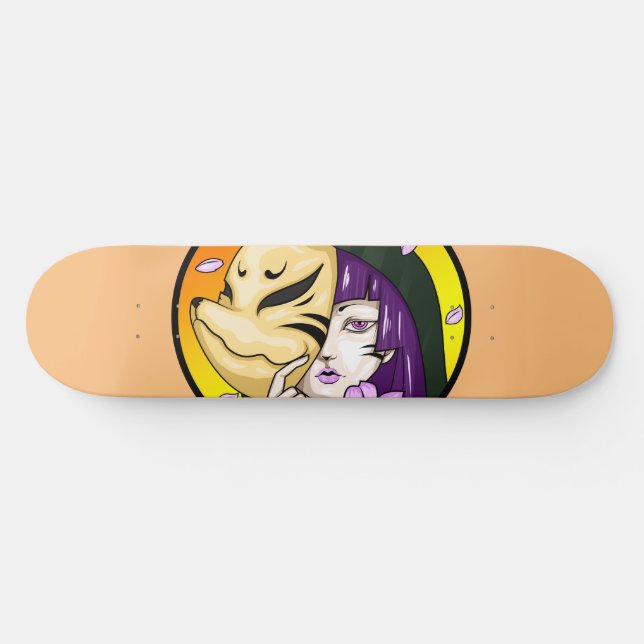 Kitsune Fox Mask Girl Skateboard (Horizontal)