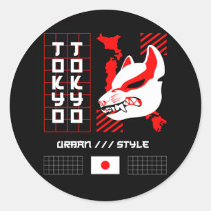 Kitsune Fox Tokyo City Runder Aufkleber