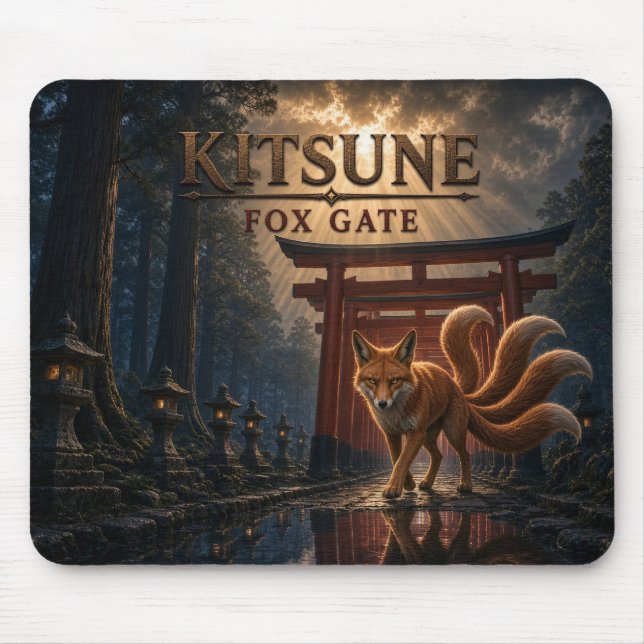 Kitsune-Fuchs-Tor Dark Realism Mousepad (Vorne)