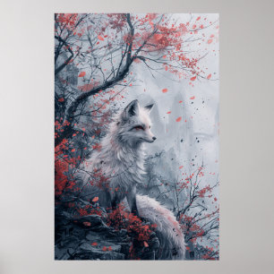 Kitsune-Geist – Japanischer Fuchs im blühenden Wal Poster