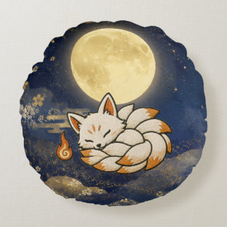 Kitsune Halloween Japanese Yokai Pillow Rundes Kissen