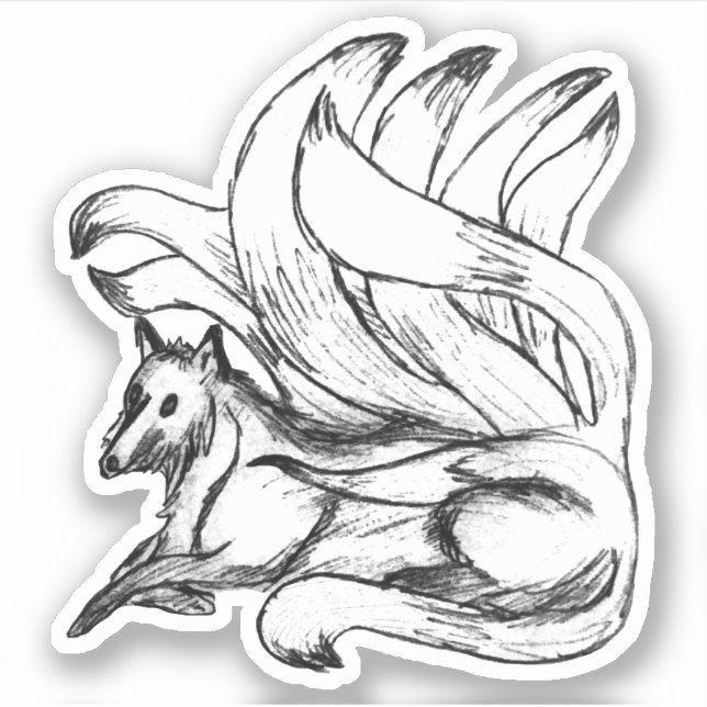 Kitsune Japanese Fox Sketch Aufkleber (Vorderseite)