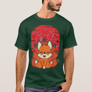 Kitsune Kawaii Fox mit vielen Schwänzen Cherry Blo T-Shirt