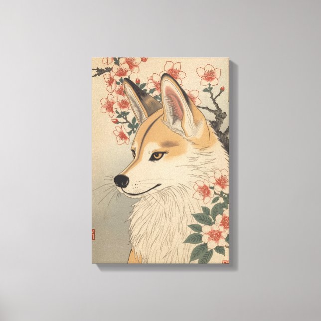 Kitsune & Kirschblüte Leinwanddruck (Vorderseite)