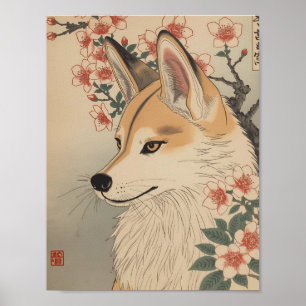 Kitsune & Kirschblüte Poster
