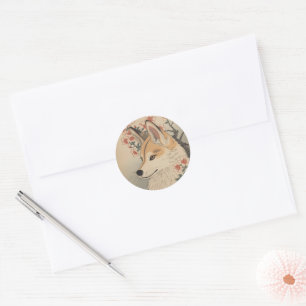 Kitsune & Kirschblüte Runder Aufkleber