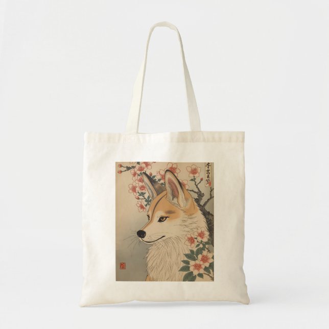 Kitsune & Kirschblüte Tragetasche (Vorne)