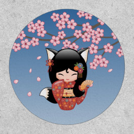 Kitsune Kokeshi Doll - Black Fox Geisha Girl