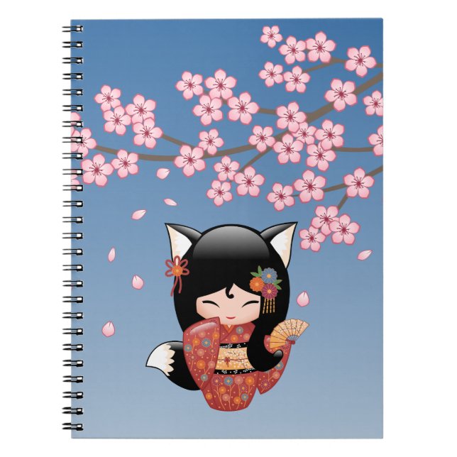 Kitsune Kokeshi Doll - Black Fox Geisha Girl Notizblock (Vorderseite)