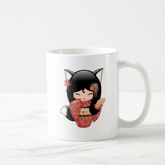 Kitsune Kokeshi Doll - Black Fox Girl Coffee Tasse (Rechts)