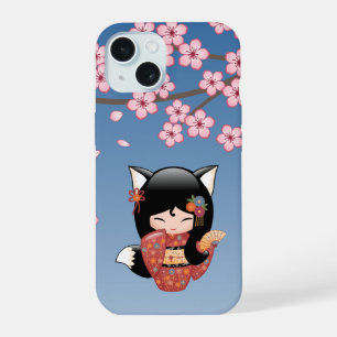 Kitsune Kokeshi Puppe - Schwarzes Fuchs-Geisha-Mäd iPhone 15 Hülle
