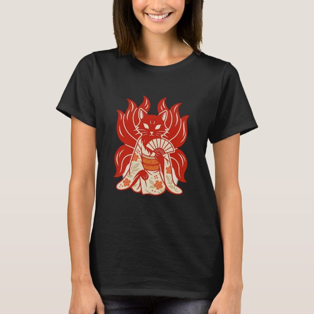 Kitsune Majesty: Nine Tails in Kimono T-Shirt (Vorderseite)
