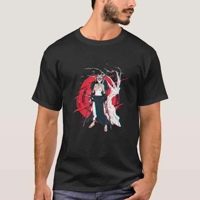 Kitsune Mask Japanisches Schwert Katana Fox Samura T-Shirt (Vorderseite)