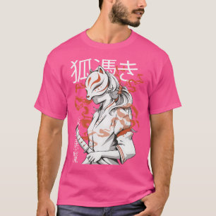Kitsune Mask Kawaii Japanisches Anime Mädchen mit  T-Shirt