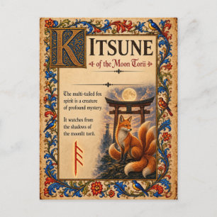 Kitsune, mittelalterliche Bestiarien-Kunst Postkarte