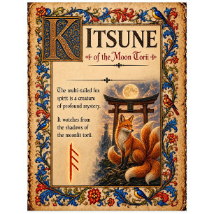 Kitsune, mittelalterliche Bestiarien-Kunst Postkarte