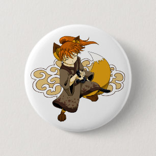 Kitsune Samurai-Knopf Button