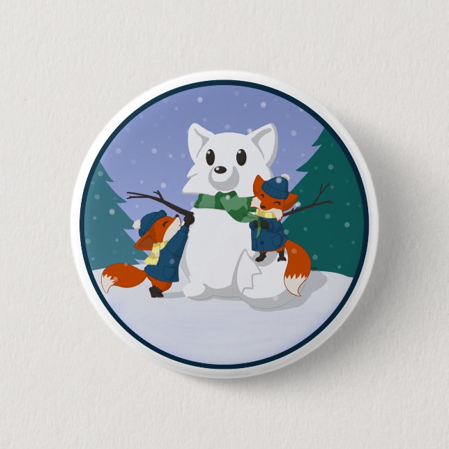 Kitsune Schnee-Tagesknöpfe Button (Vorderseite)