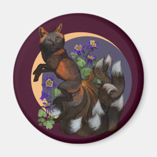 Kitsune und Columbine-Blume Magnet