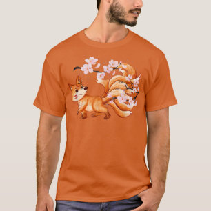 Kitsune Yokai Fo Fantasy Japanese Folklore Cherry  T-Shirt
