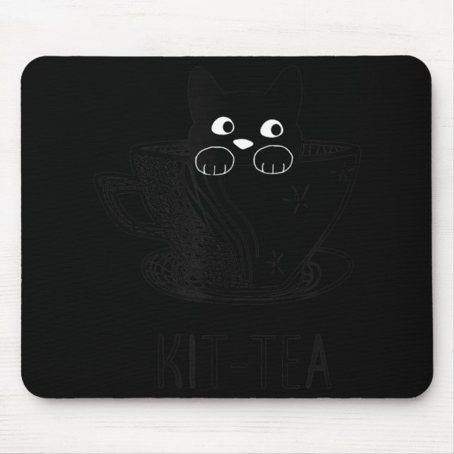 KitTea Katze Lover Niedliche und lustige schwarze  Mousepad (Vorne)