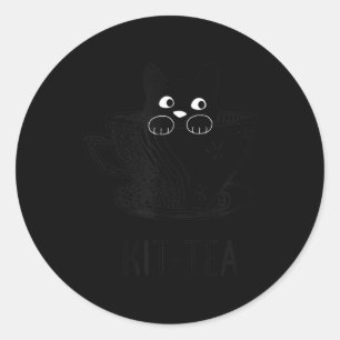 KitTea Katze Lover Niedliche und lustige schwarze  Runder Aufkleber