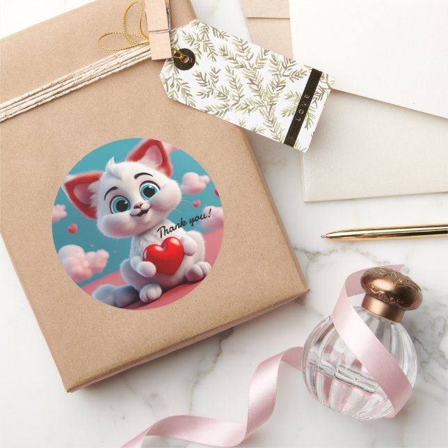 Kitten adorable avec Sticker Merci de coeur rouge (Cadeaux)