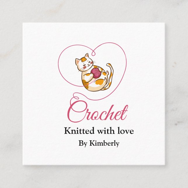 Kitten avec coeur crochet carré carte de visite (Devant)