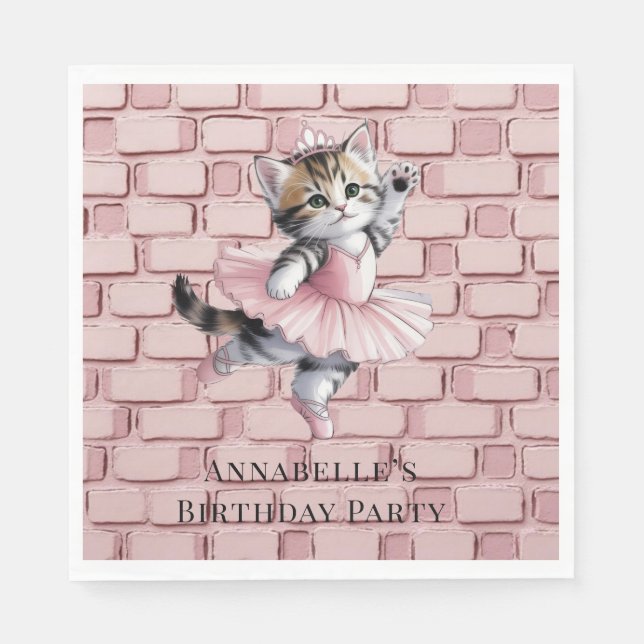 Kitten Ballerina Girl Birthday Party Serviette (Vorderseite)