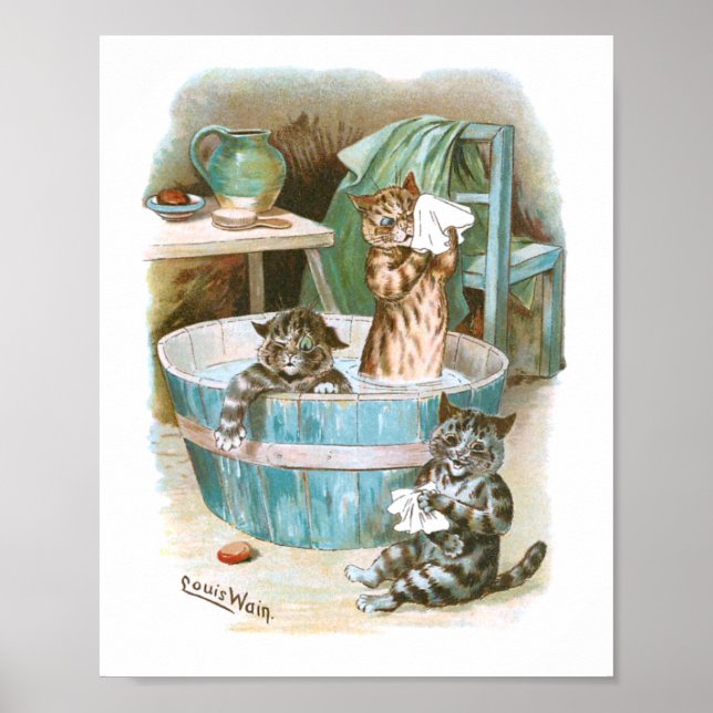 Kitten Bath by Louis Wain Poster (Vorne)
