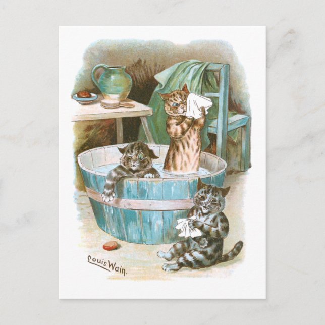 Kitten Bath von Louis Wain Postkarte (Vorderseite)