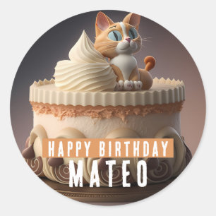 Kitten Birthday Cake - Runder Aufkleber