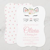 Kitten Birthday Einladung mit blumengeschmücktem G