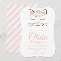 Kitten Birthday Einladung mit blumengeschmücktem G
