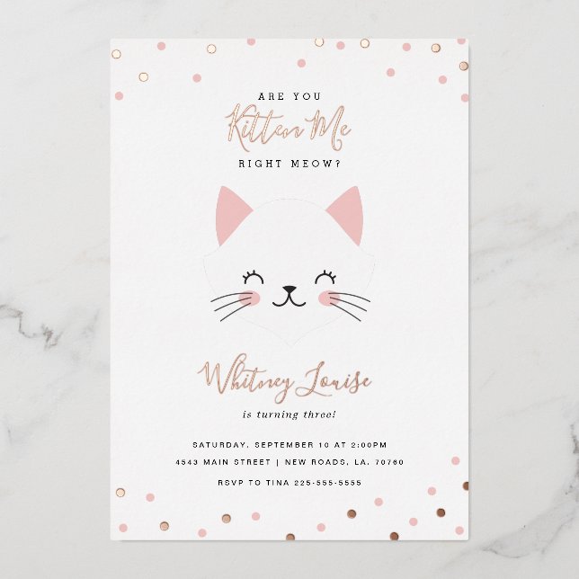 Kitten Birthday Party Folieneinladung (Vorderseite)