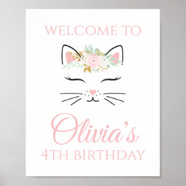 Kitten Birthday Welcome Sign Floral kitty Gesicht Poster