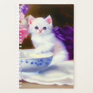 Kitten blanc vintage avec ruban violet