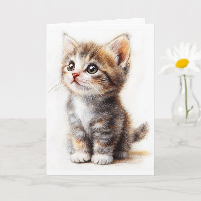 Kitten Carte Pliée, Ajouter Texte, Carte de Vœux C (Petite plante)