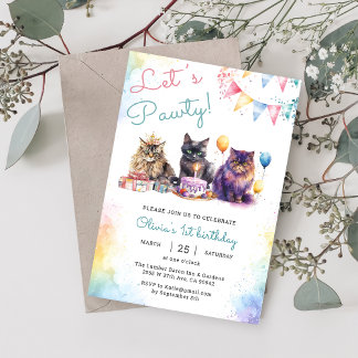 Kitten Cat Let's Pawty 1. Geburtstag Party Einladung