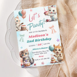Kitten Cat Let's Pawty 2. Geburtstag Party Einladung