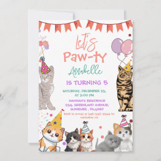 Kitten Cat Let's Pawty Birthday Einladung