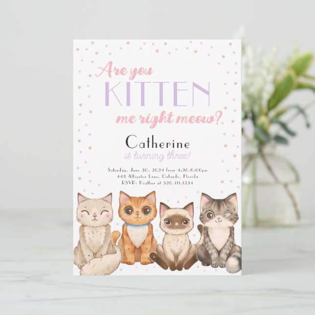 Kitten Chat Anniversaire Fête Invitation (Debout devant)