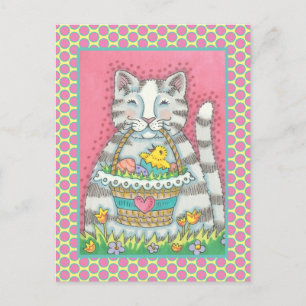 KITTEN CHICK & EASTER EGG BASKET, NIEDLICHER CAT-U POSTKARTE