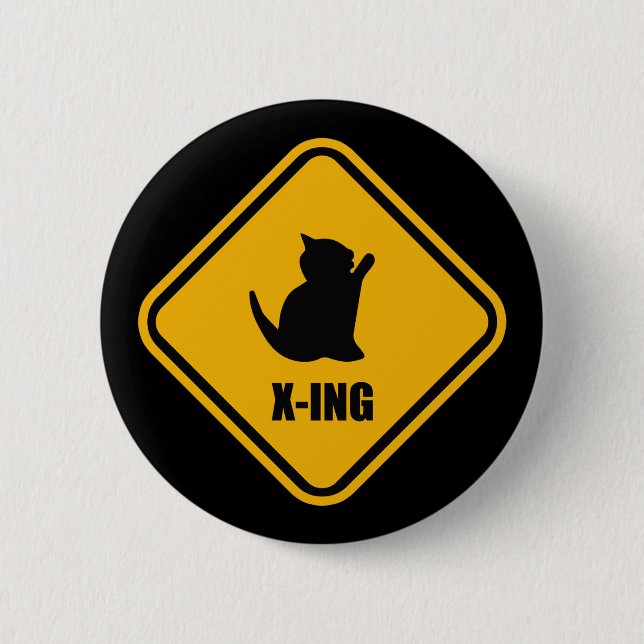 Kitten Crossing Cat Lover Street Zeichen Button (Vorderseite)